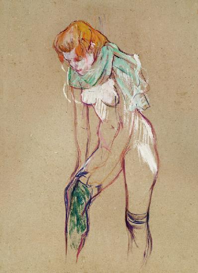 Vrouw bij het aantrekken van de  kousen - Henri de Toulouse-Lautrec
