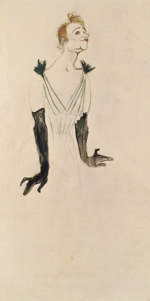 Yvette Guilbert (1865-1944), 1894 (charcoal and oil) van Henri de Toulouse-Lautrec