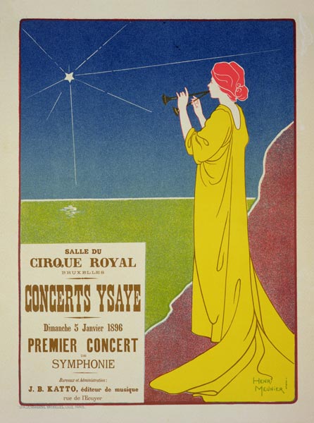 Reproduction of a poster advertising the 'Ysaye Concerts', Salle du Cirque Royal, Brussels, 1895 (co van Henri Georges Jean Isidore Meunier