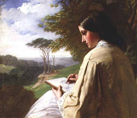 Young Lady sketching in a landscape van Henry Le Jeune