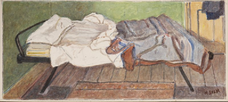 Camp bed, c.1930 (pencil & w/c on paper) van Henry Silk
