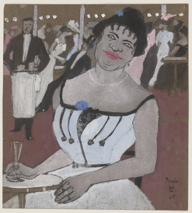 Schwarze Frau auf einer Abendgesellschaft van Hermann Lismann