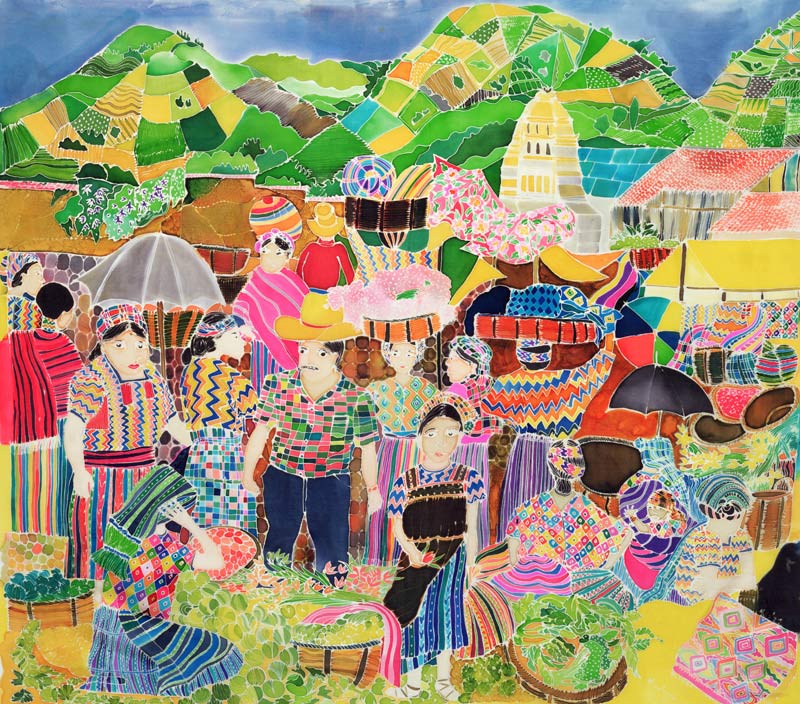 Almolonga Market (coloured inks on silk)  van Hilary  Simon