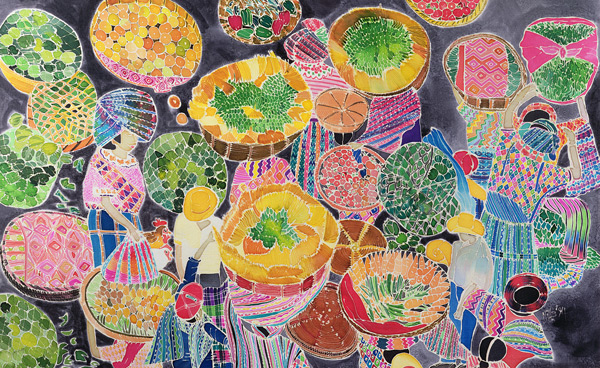 Baskets at Market (coloured inks on silk)  van Hilary  Simon