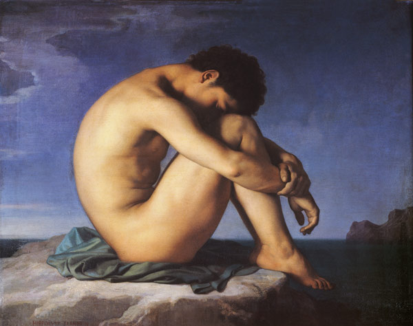 Naaktstudie van een jonge man  van Hippolyte Flandrin