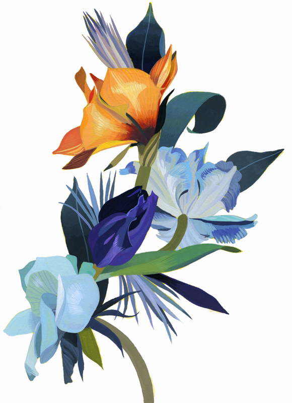 Light blue flowers and orange flowers van Hiroyuki Izutsu