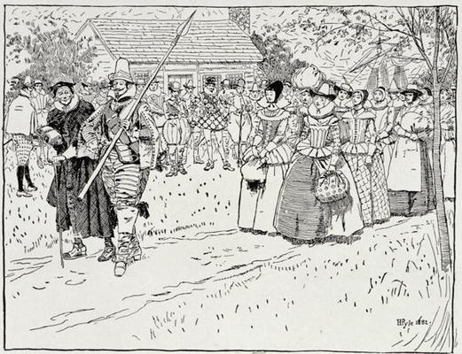 The Arrival of the Young Women at Jamestown, 1621, from Harper's Magazine, 1883 (engraving) van Howard Pyle