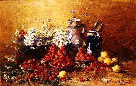 Still life of flowers and fruit