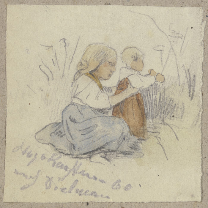 Kleines Mädchen mit Kind am Boden van Hugo Kauffmann