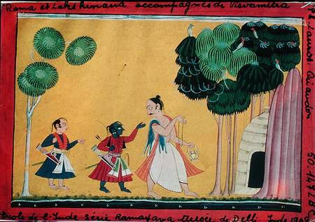 Rama and Lakshmana accompanied by Visvamitra, from the Ramayana van Indian School
