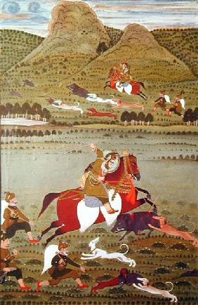 Maharana Jawan Singh (reg.1828-38) of Mewar hunting wild boar, Udaipur