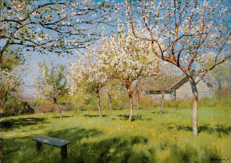 Apple trees blooming van Isaak Iljitsch Lewitan