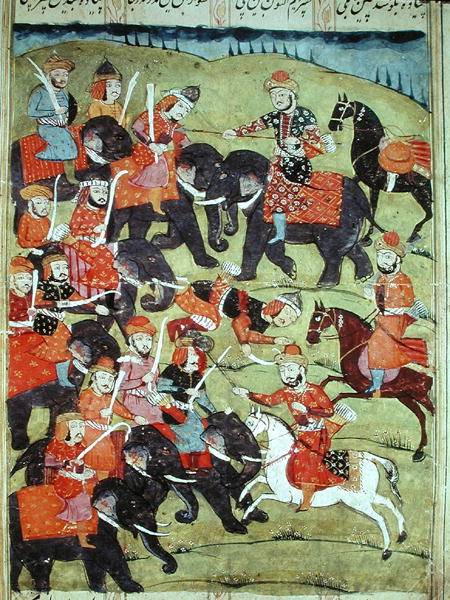 A Battle Scene, from the 'Shahnama' (Book of Kings) by Abu'l-Qasim Manur Firdawsi (c.934-c.1020) van Islamic School