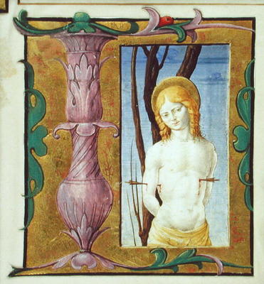 Historiated initial 'L' depicting St. Sebastian (vellum) van Scuola pittorica italiana