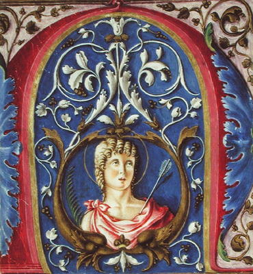 Historiated initial 'N' depicting St. Sebastian (vellum) van Scuola pittorica italiana