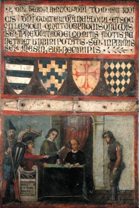 Scene of Justice with Four Coats of Arms van Scuola pittorica italiana