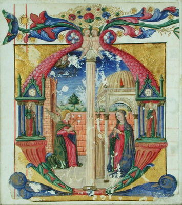 Historiated initial 'M' depicting the Annunciation, c.1475 (vellum) van Italian School, (15th century)