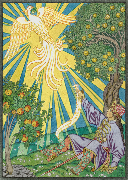 Illustration for the Fairy tale of Ivan Tsarevich, the Firebird, and the Gray Wolf van Ivan Jakovlevich Bilibin