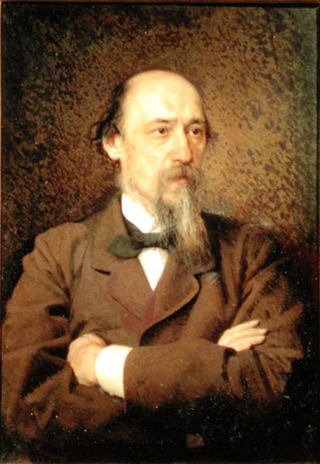 Portrait of Nikolay Alekseyevich Nekrasov van Iwan Nikolajewitsch Kramskoi