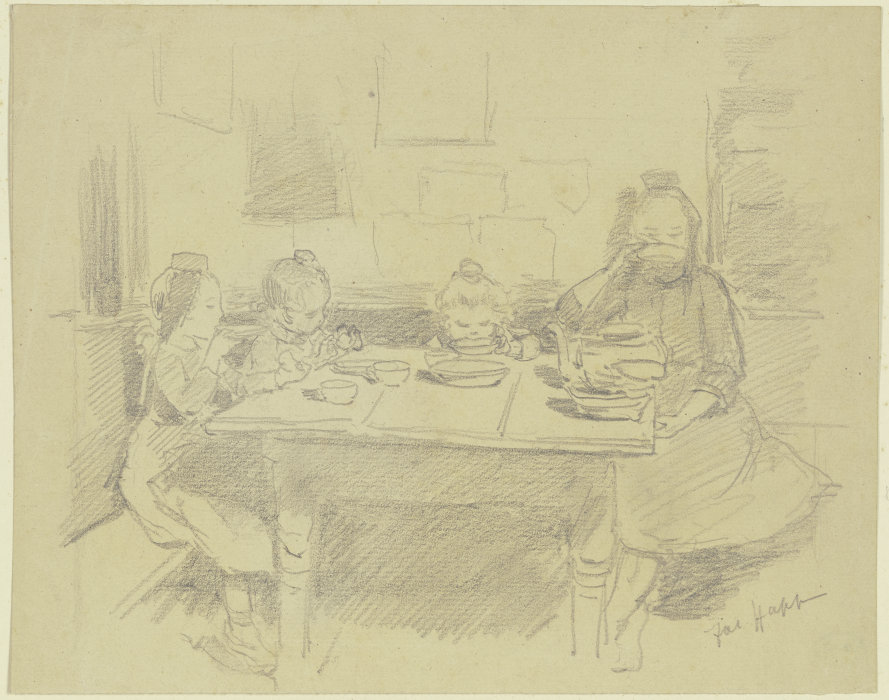 Vier Schwälmer Kinder am Tisch van Jacob Happ