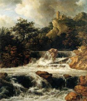 Waterval met bergkasteel -  Jacob Isaacksz van Ruisdael