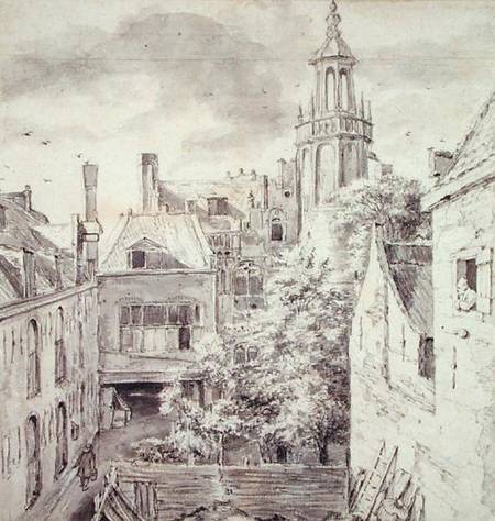View of the Courtyard of the House of the Archers of the St. Sebastian Guild on the Singel in Amster van Jacob Isaacksz van Ruisdael