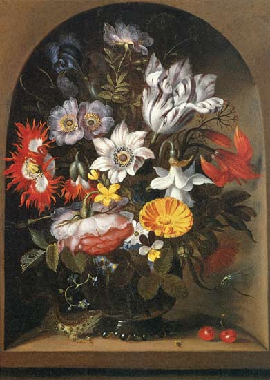 Blumenstrauß in einer Nische van Jacob Marrel