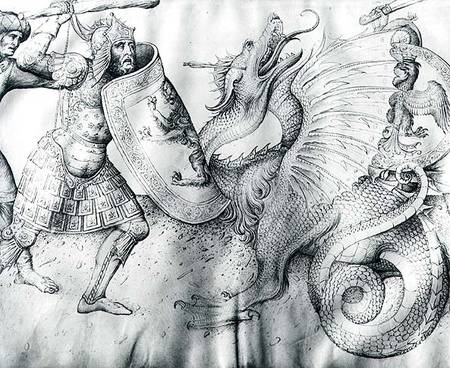 Battle between warriors and a dragon van Jacopo Bellini