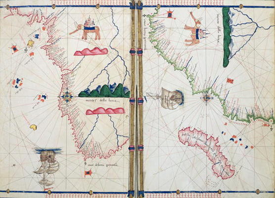 Ms Ital 550.0.3.15 fol.4v-5r Map of Africa and the Cape of Good Hope, from the 'Carte Geografiche' ( van Jacopo Russo