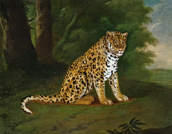 A Leopard in a landscape van Jacques-Laurent Agasse