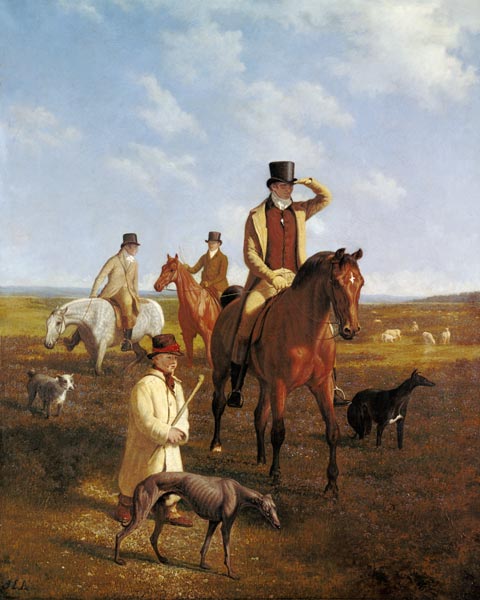 Bildnis des Lord Rivers zu Pferde mit seinen Freunden van Jacques-Laurent Agasse