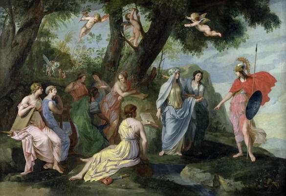 Minerva with the Muses (oil on canvas) van Jacques Stella