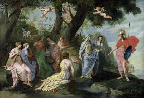 Minerva with the Muses (oil on canvas)