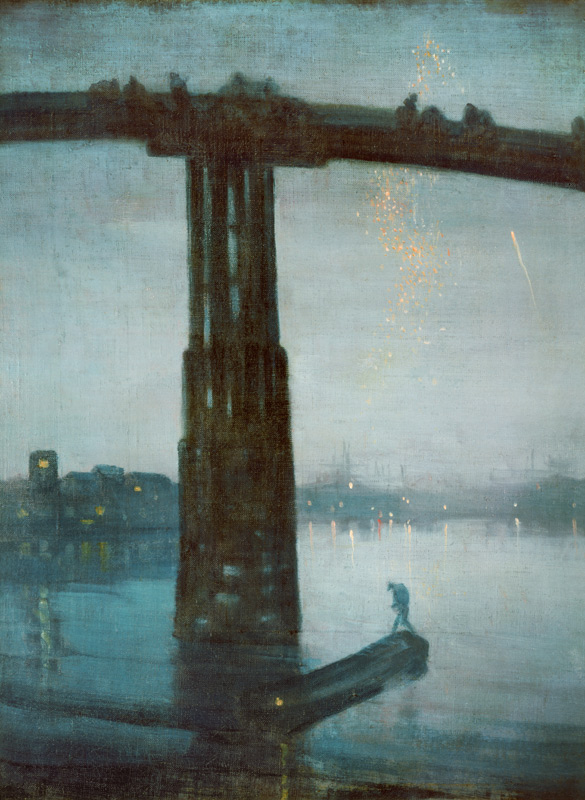 De oude Battersea Bridge - Nocturne - Blauw en goud van James Abbott McNeill Whistler