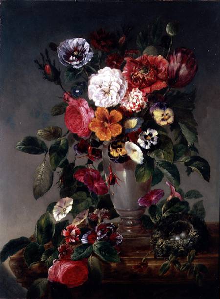 Still Life of Various Flowers in an Urn van James Charles Ward
