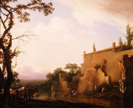 Italianate landscape with figures fording a stream van Jan Asselyn