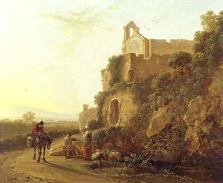 An Italianate landscape with figures on a path van Jan Both