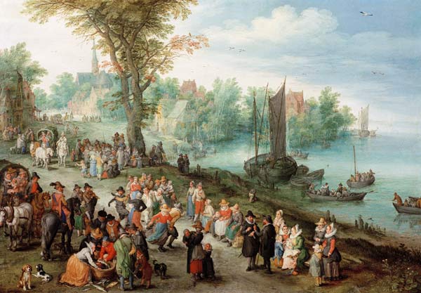 Dorflandschaft mit Selbstbildnis van Jan Brueghel de oude
