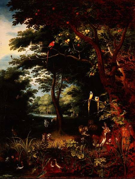 Paradise scene with Adam and Eve (panel) van Jan Brueghel d. J.
