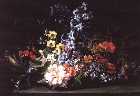 Basket of Flowers van Jan van den Hecke