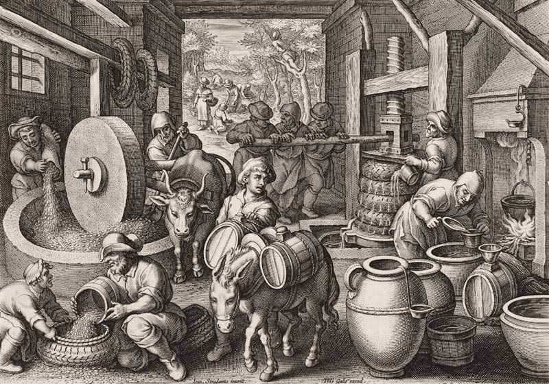 The Production of Olive Oil, plate 13 from 'Nova Reperta' van Jan van der Straet