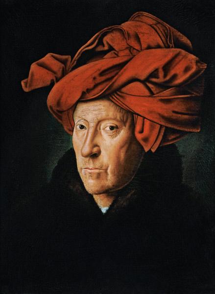 portret van een mannenhoofd rode tulband