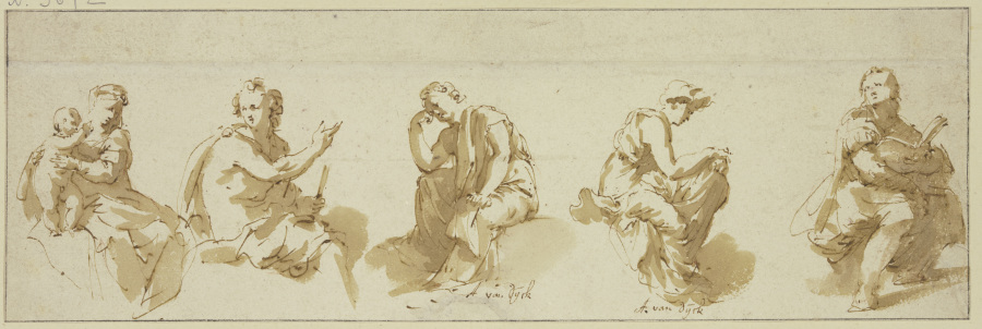 Fünf sitzende allegorische Figuren van Jan de Bisschop