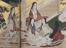 Detail of Spring in the Palace, six-fold screen from 'The Tale of Genji'