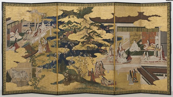 Spring in the Palace, six-fold screen from 'The Tale of Genji' van Japanese School