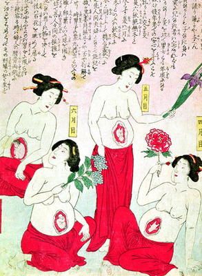 Pregnant Women, 1881 (coloured engraving) van Japanese School, (19th century)