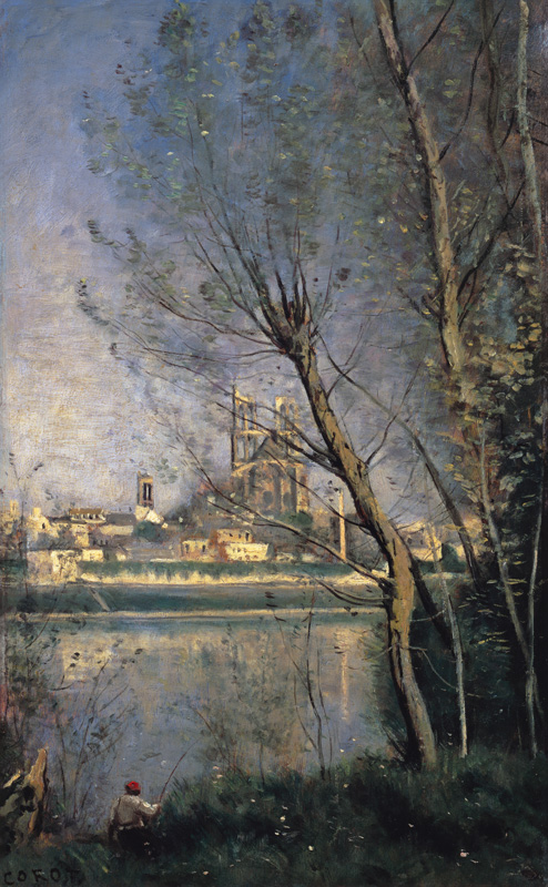 C.Corot, Cathedral in Mantes / painting van Jean-Babtiste-Camille Corot