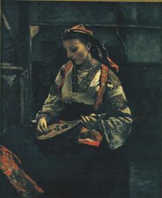 Italienerin mit Mandoline van Jean-Babtiste-Camille Corot