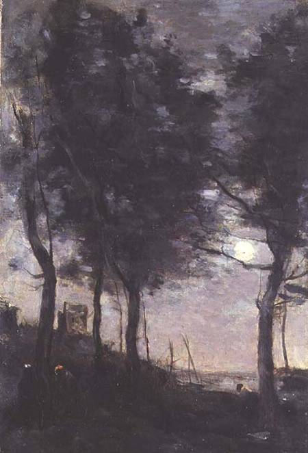 Moonlight by the sea van Jean-Babtiste-Camille Corot