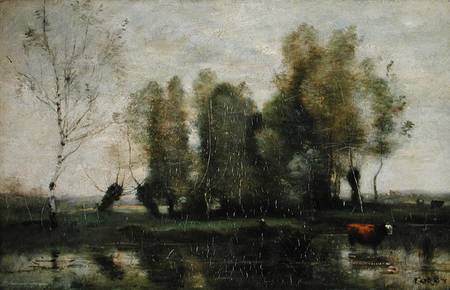 Trees in a Marshy Landscape van Jean-Babtiste-Camille Corot